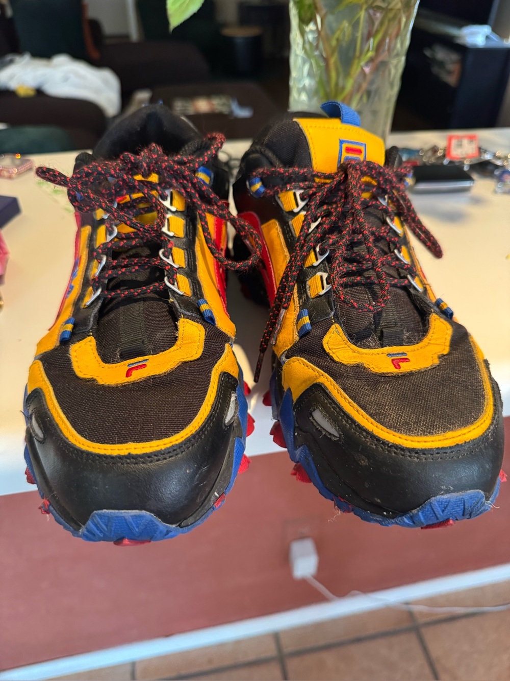 Fila Black & Yellow Trail Runners with Red and Blue Accents